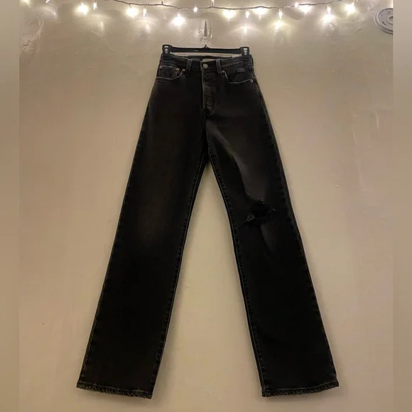 Levi's Ribcage Straight Joli Thorax Droit Button Fly Dark Black Wash Jeans NWT - Picture 4 of 16